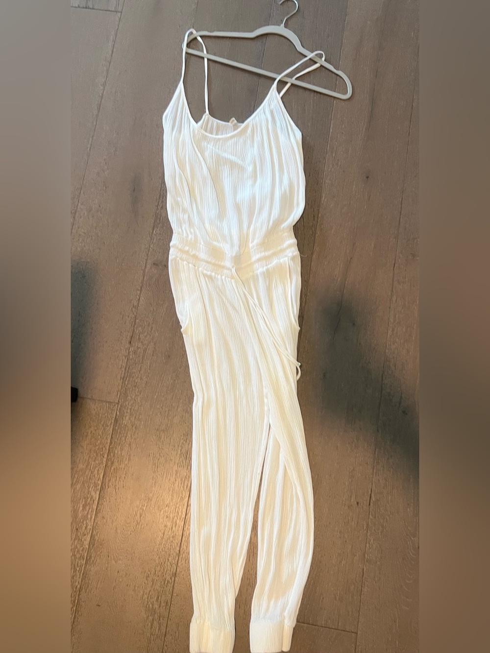 Elan Cream Pleated Spaghetti-Strap Jumpsuit